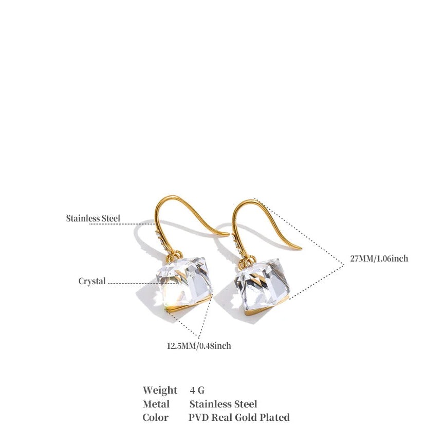 Vintage Gold Crystal Square Drop Earrings