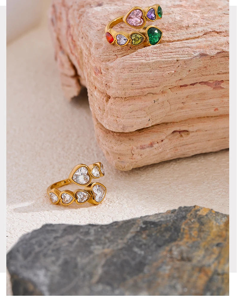18K Gold Plated Heart Ring Stainless Steel