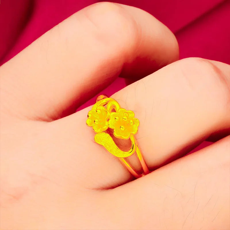 24K Gold Flower Matte Open Ring