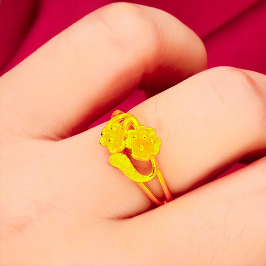 24K Gold Flower Matte Open Ring