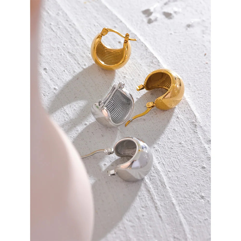 18K Gold Tone Chunky Geometric Stainless Steel Hoop Earrings