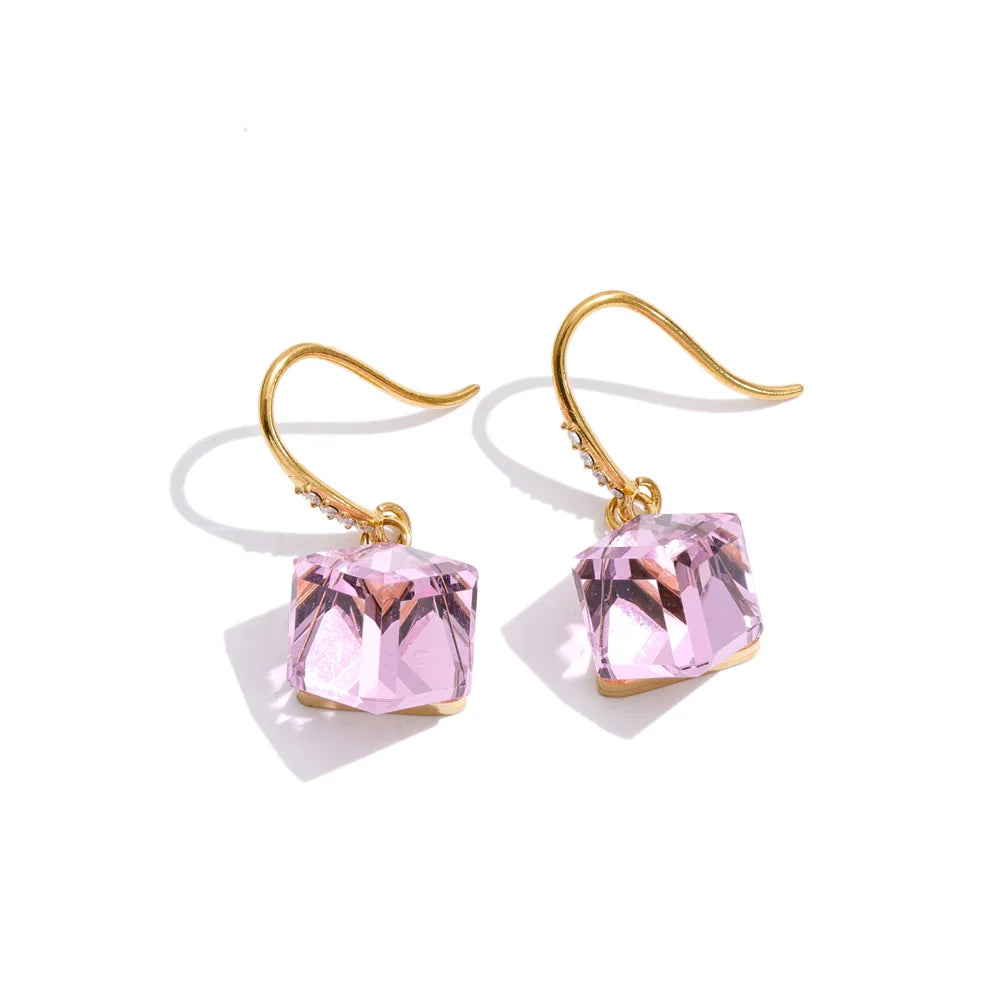 Vintage Gold Crystal Square Drop Earrings