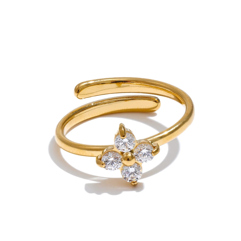 Gold Plated Flower Adjustable Ring Stainless Steel Vintage