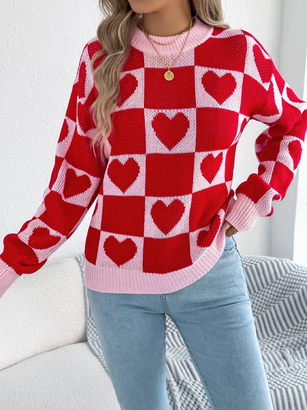 Valentine’s Day Heart Lantern Sleeve Sweater