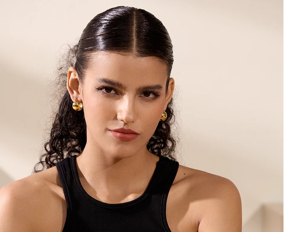 18K Gold Tone Chunky Geometric Stainless Steel Hoop Earrings