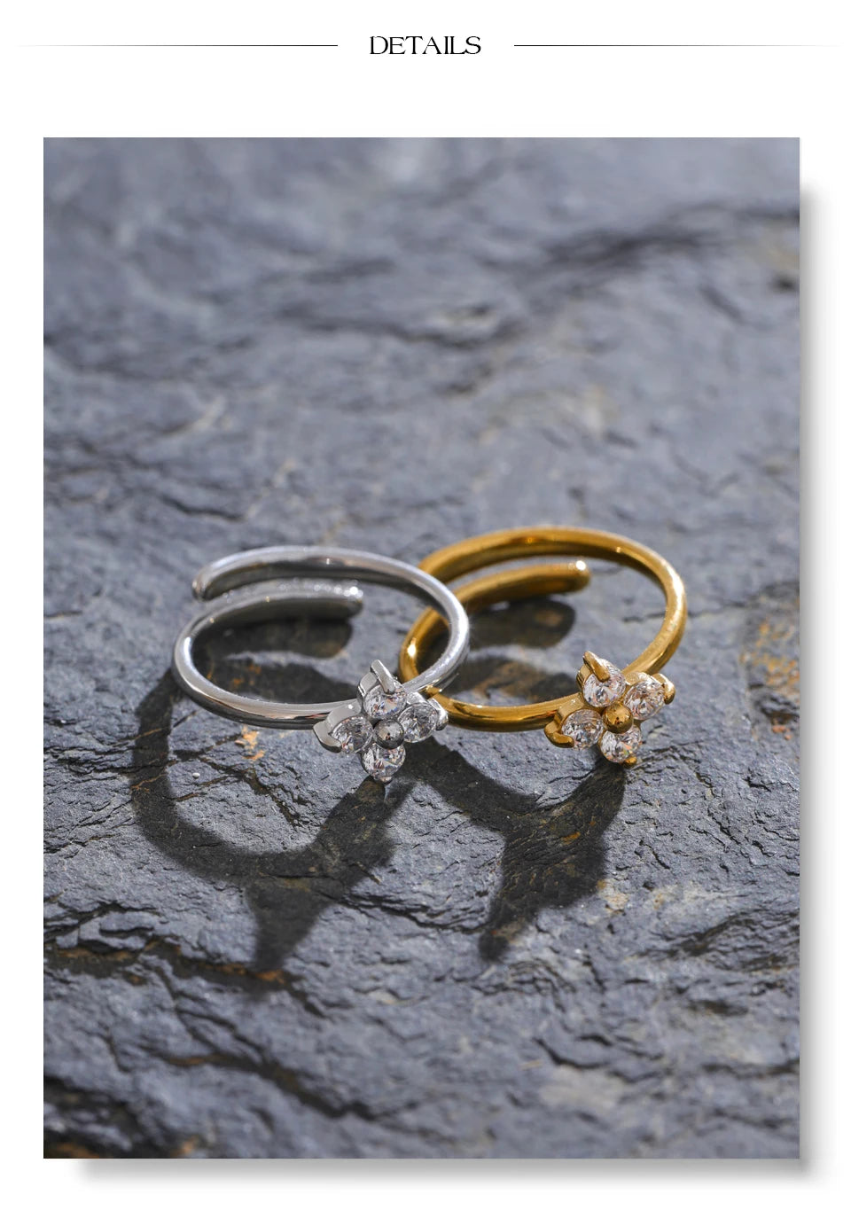 Gold Plated Flower Adjustable Ring Stainless Steel Vintage
