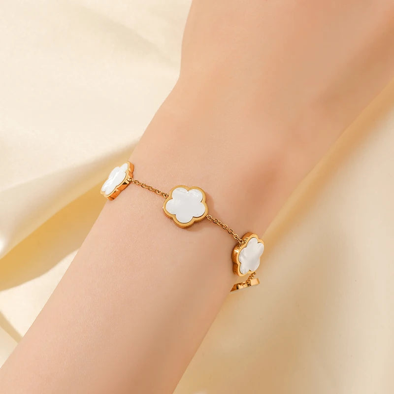 Five Clover Necklace Bracelet Earrings 18K Gold Plated Jewelry Set