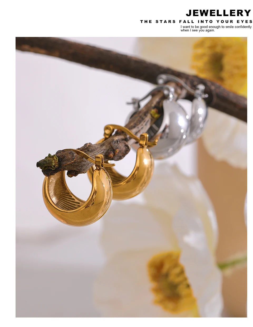 18K Gold Tone Chunky Geometric Stainless Steel Hoop Earrings