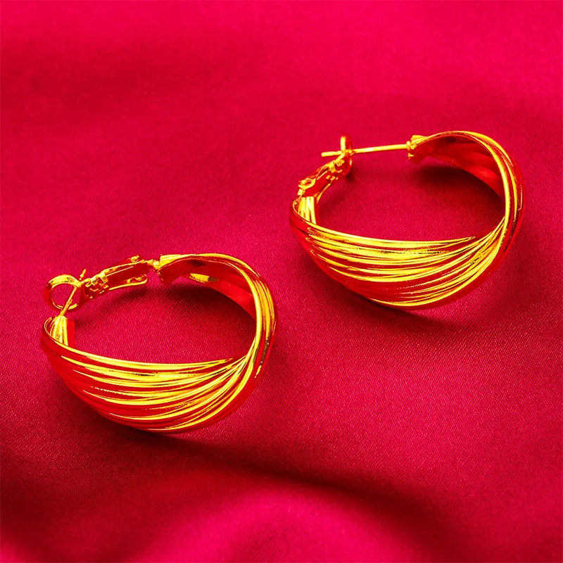 24K Gold Hand Twisted Hoop Earrings