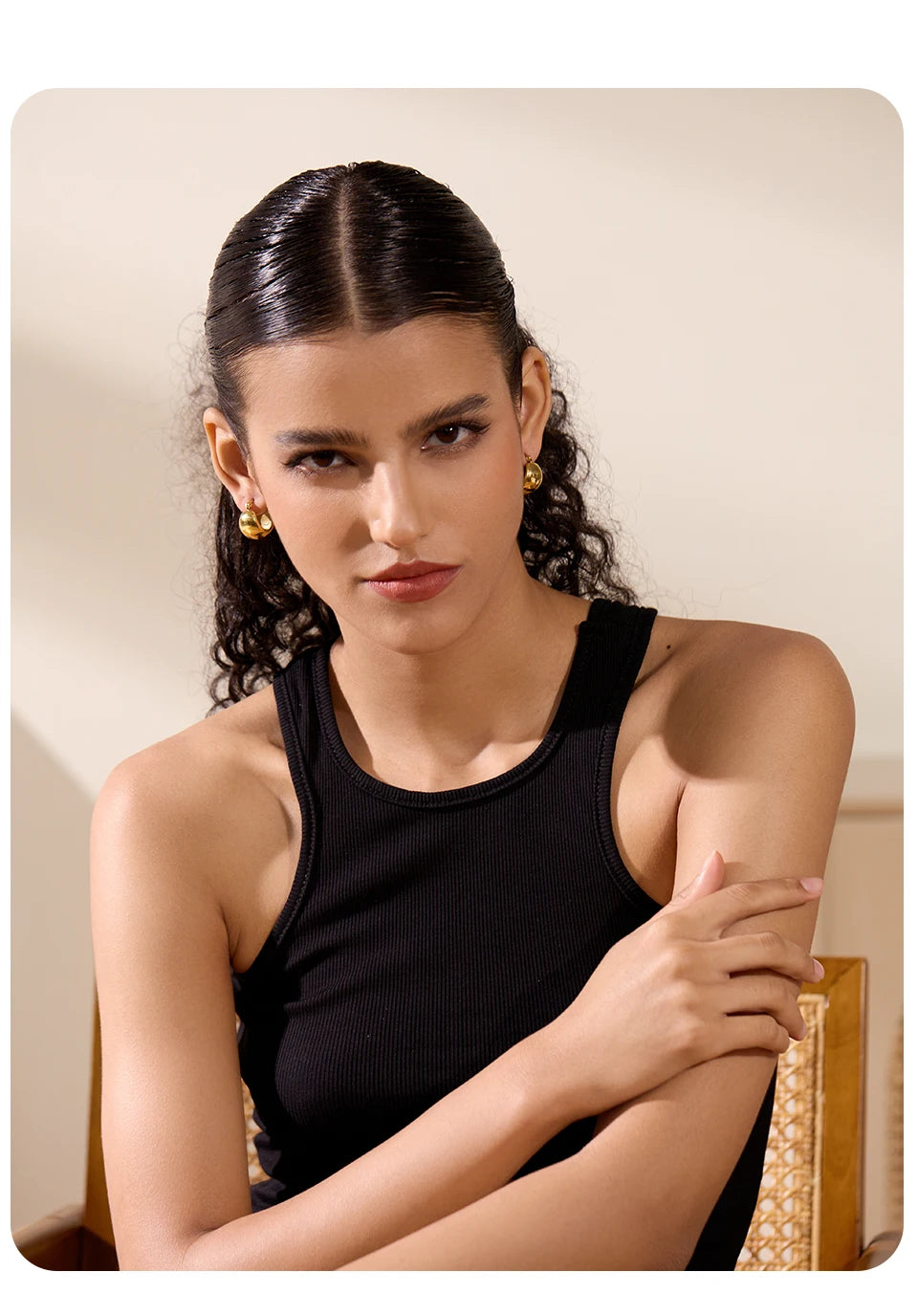 18K Gold Tone Chunky Geometric Stainless Steel Hoop Earrings