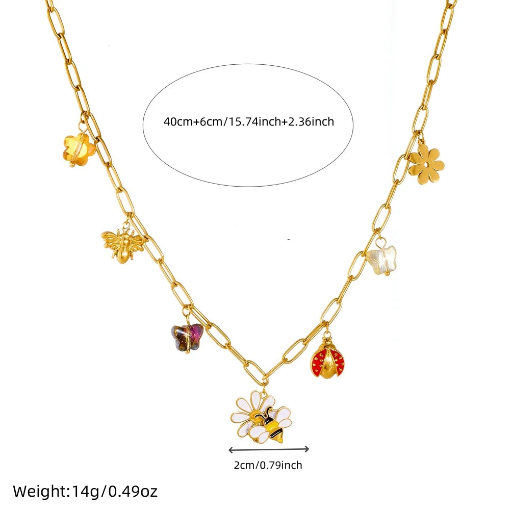 14K Gold Plated Bee Jewelry Set Stainless Steel