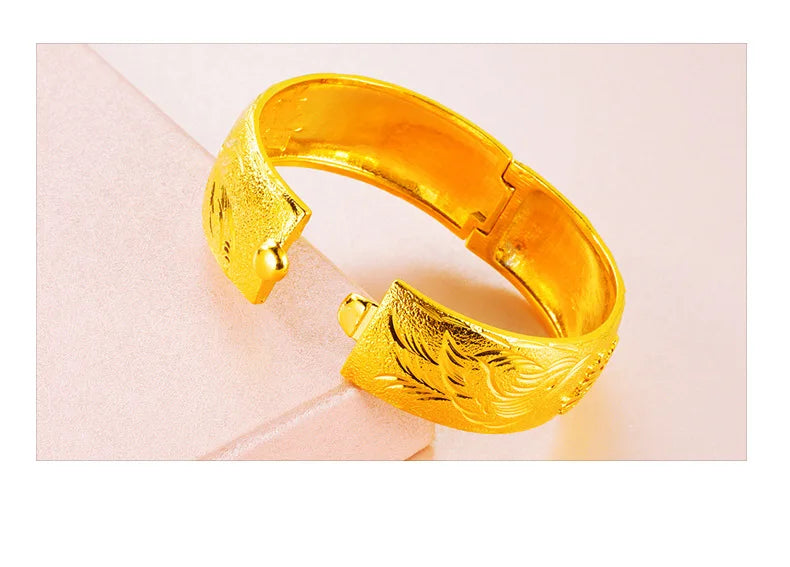 24K Gold Dragon Phoenix Wedding Bracelet