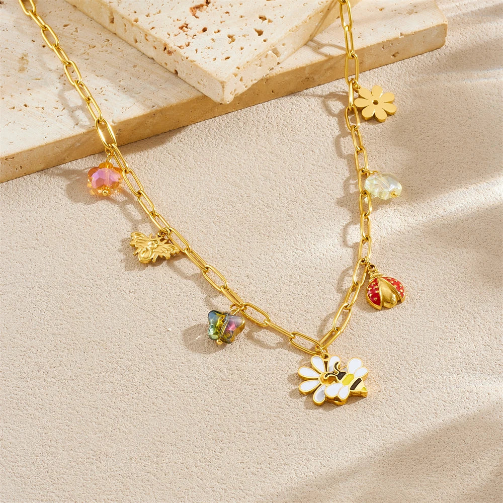 14K Gold Plated Bee Jewelry Set Stainless Steel