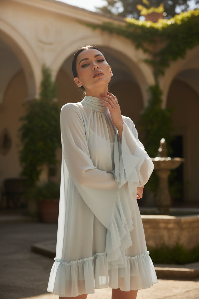 Sheer Ruffle Mini Dress