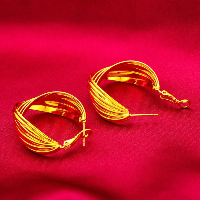 24K Gold Hand Twisted Hoop Earrings