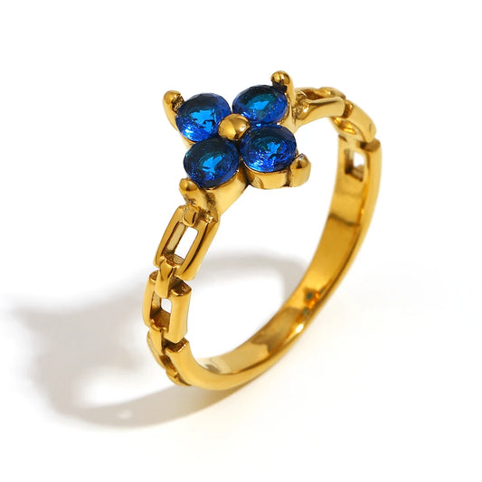 18K Gold Plated Stainless Steel Statement Flower Ring