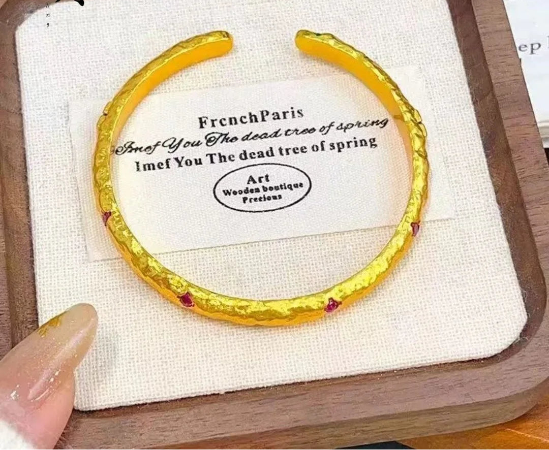 24K Gold Hammered Studded Cuff Bracelet