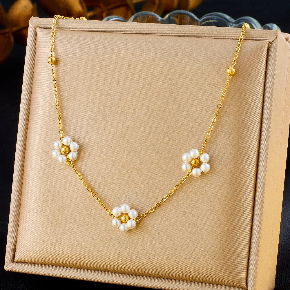 Pearl Flower Jewelry Set Stainless Steel