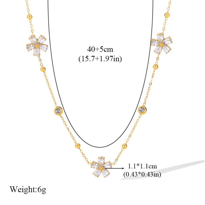 Gold-Tone Flower Zirconia Jewelry Set  Waterproof Stainless Steel