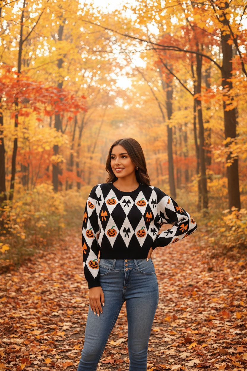 Halloween Print Knit Pullover Sweater