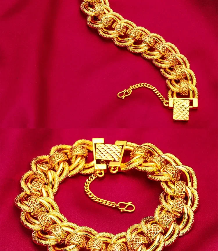 24K Gold Wide Chain Bracelet