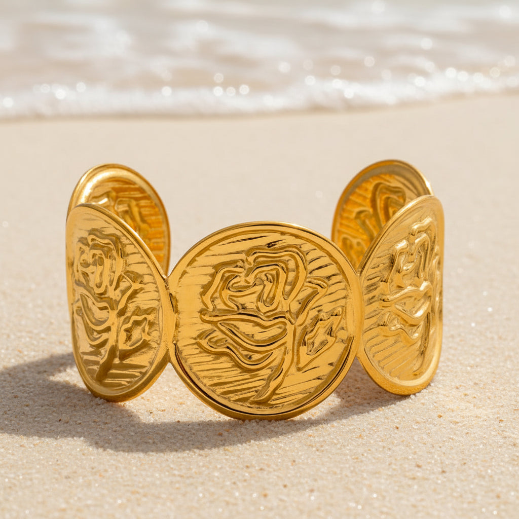 18K Gold Plated Flower Cuff Bracelet