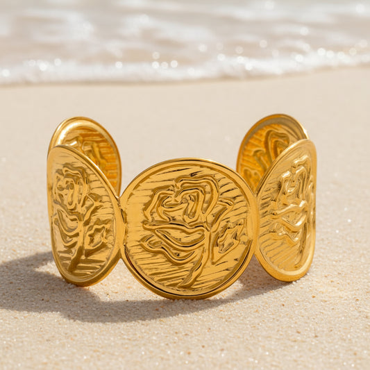 18K Gold Plated Flower Cuff Bracelet
