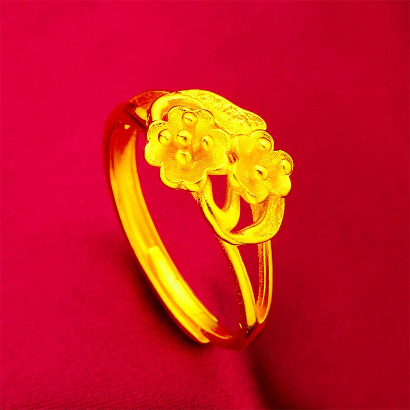 24K Gold Flower Matte Open Ring