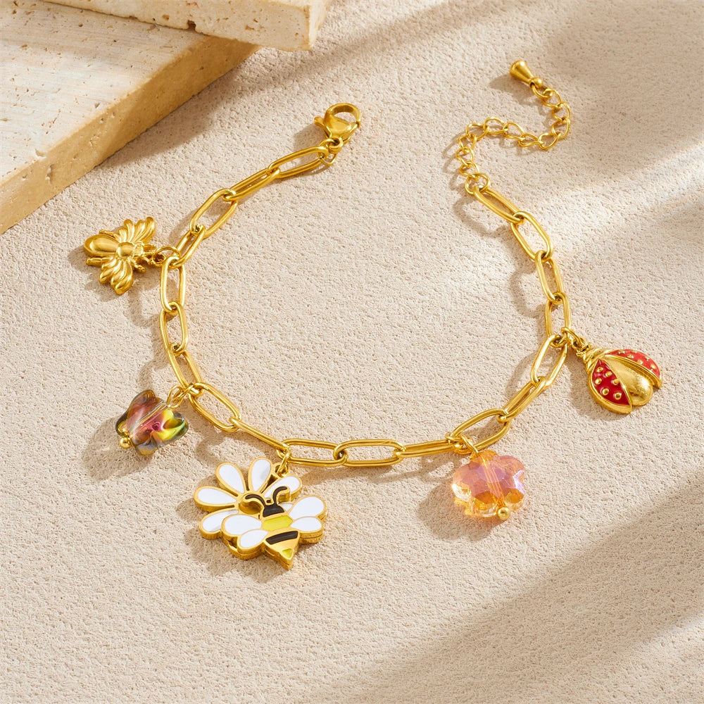 14K Gold Plated Bee Jewelry Set Stainless Steel