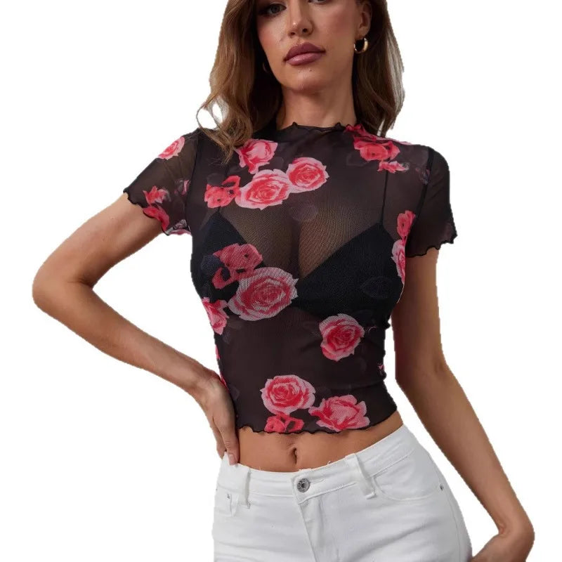 Floral Mesh Crop Top