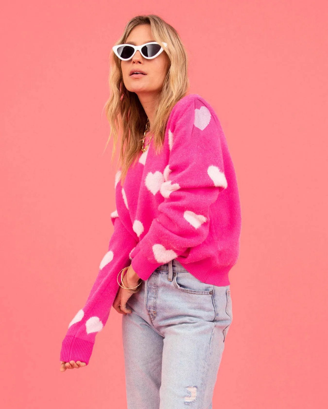 Hot Pink Oversized Heart Knit Sweater