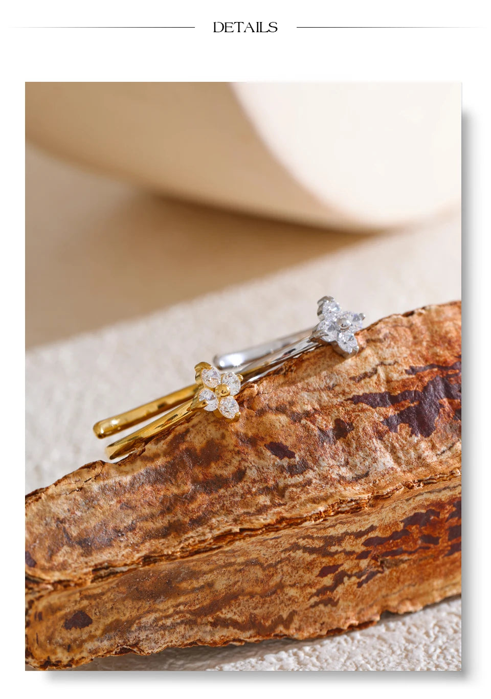 Gold Plated Flower Adjustable Ring Stainless Steel Vintage