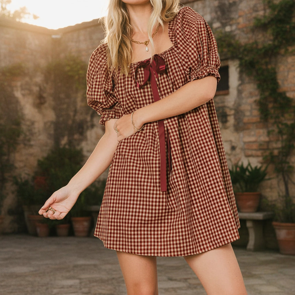 Plaid Babydoll Mini Dress