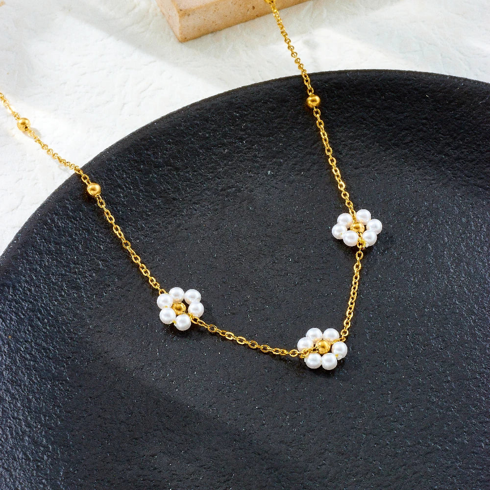 Pearl Flower Jewelry Set Stainless Steel
