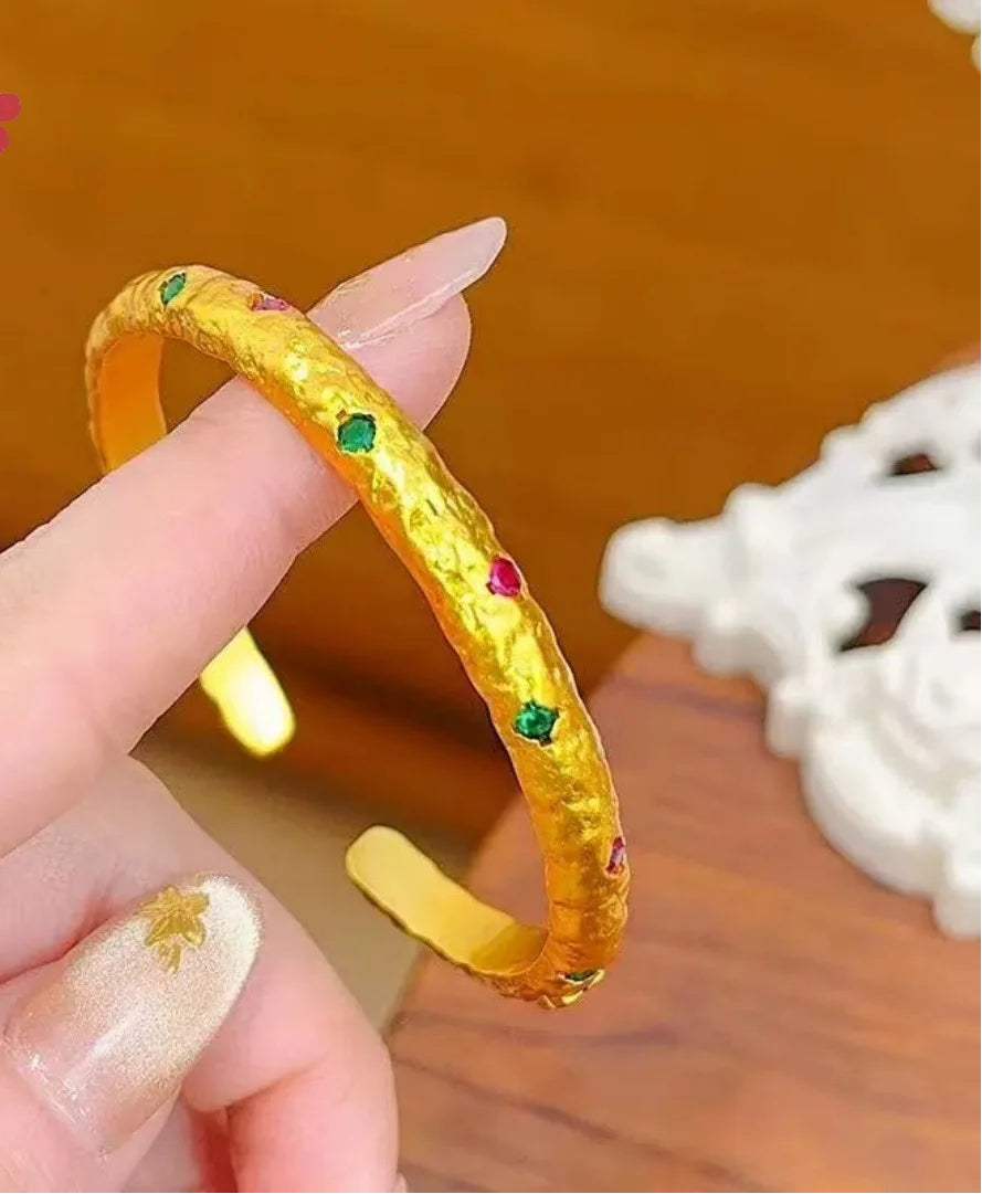 24K Gold Hammered Studded Cuff Bracelet