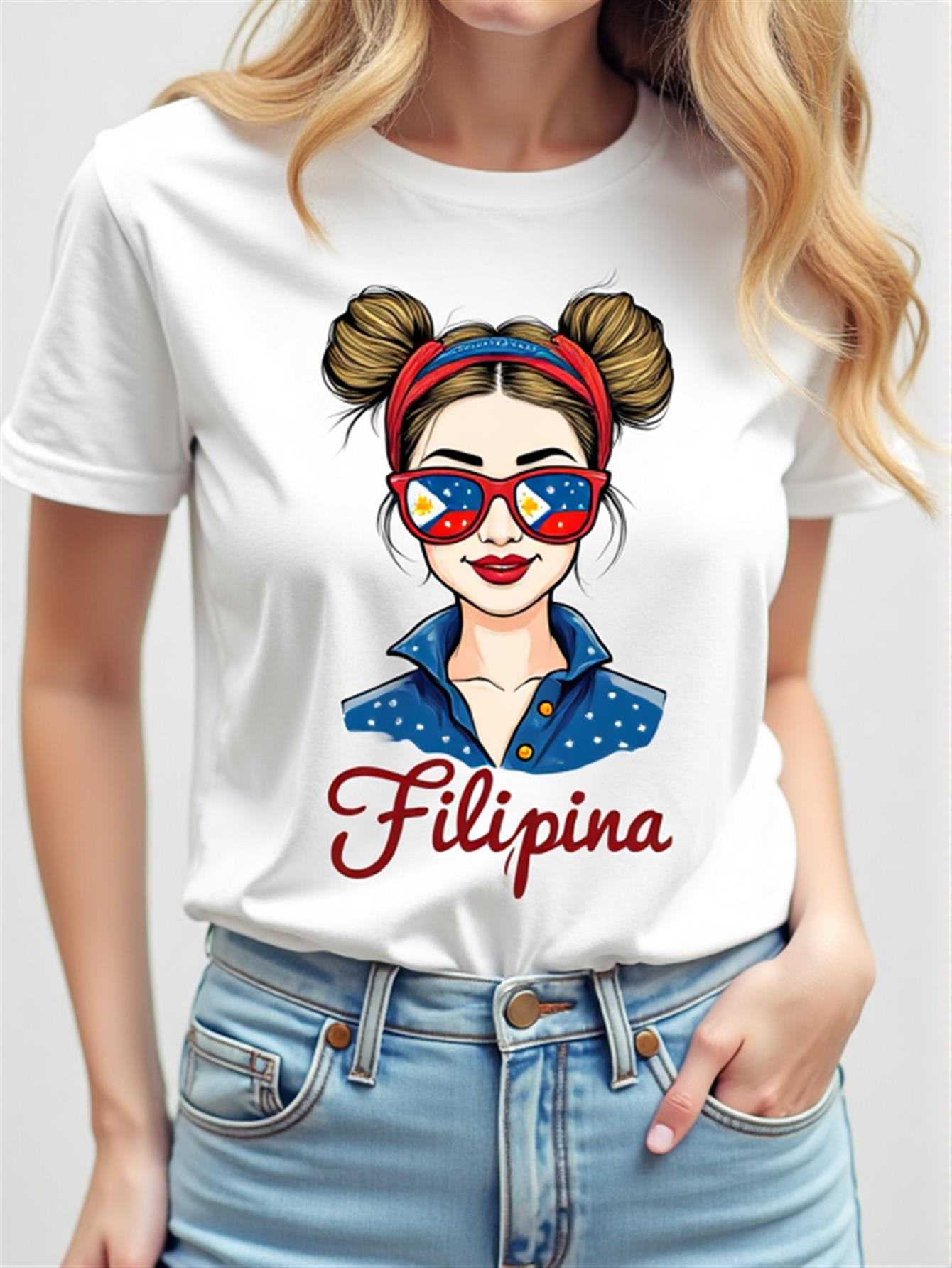 Filipina Style Printed Cotton T-Shirt
