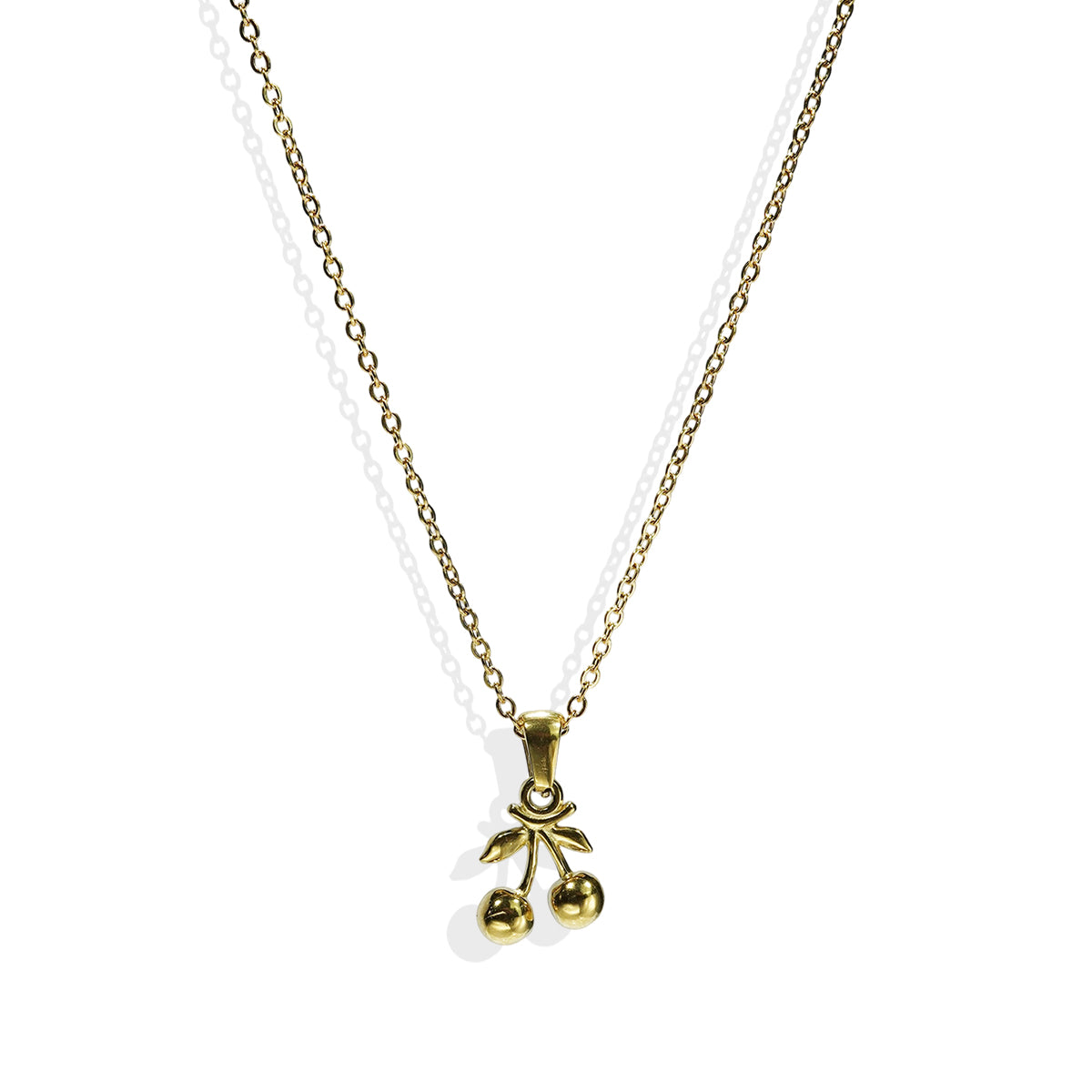 18K Gold-Plated Stainless Steel Cherry Pendant Necklace & Earrings Set