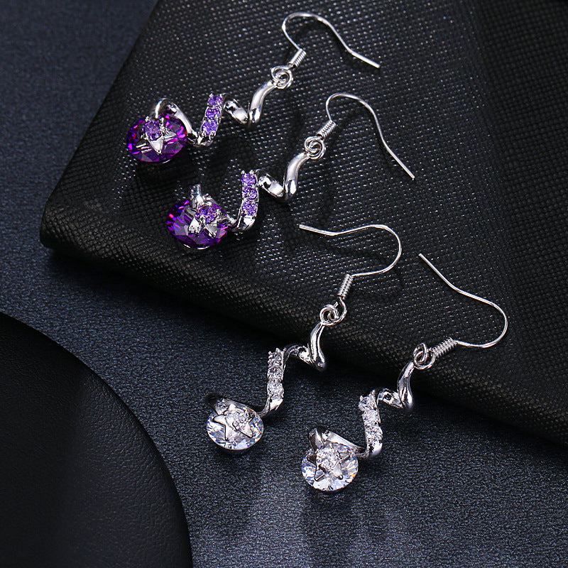 Purple Zircon Spiral Ear Hook Earrings - Infinity Beautiful Boutique