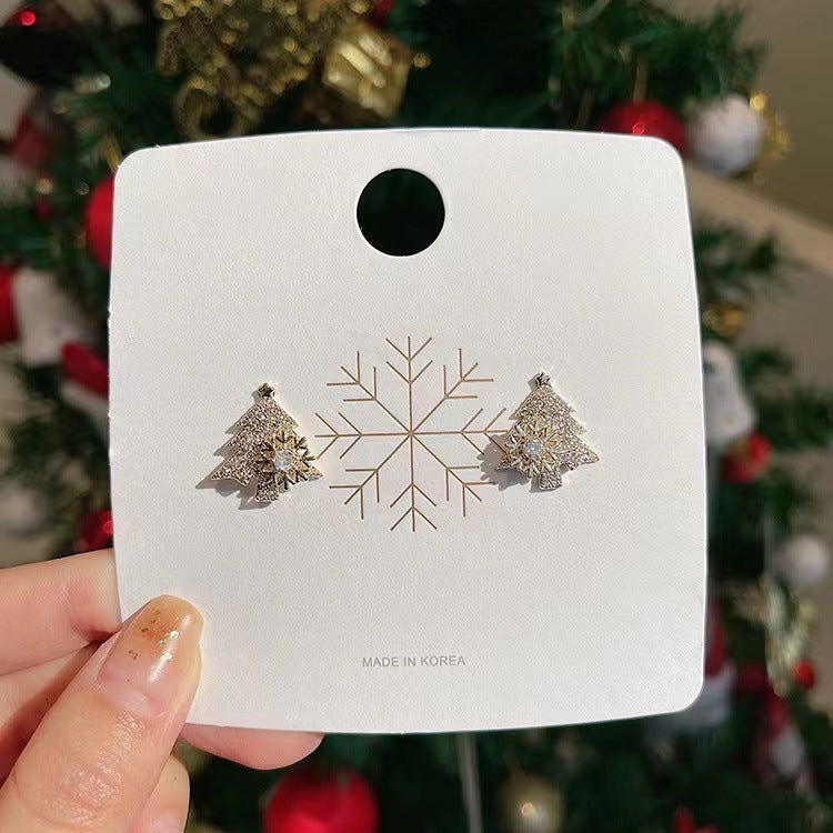 Rotatable Christmas Tree Earrings Shiny Rhinestone Snowflake Stud Earring New Year Xmas Festival Ear Jewelry Gifts Autumn And Winter - Infinity Beautiful Boutique