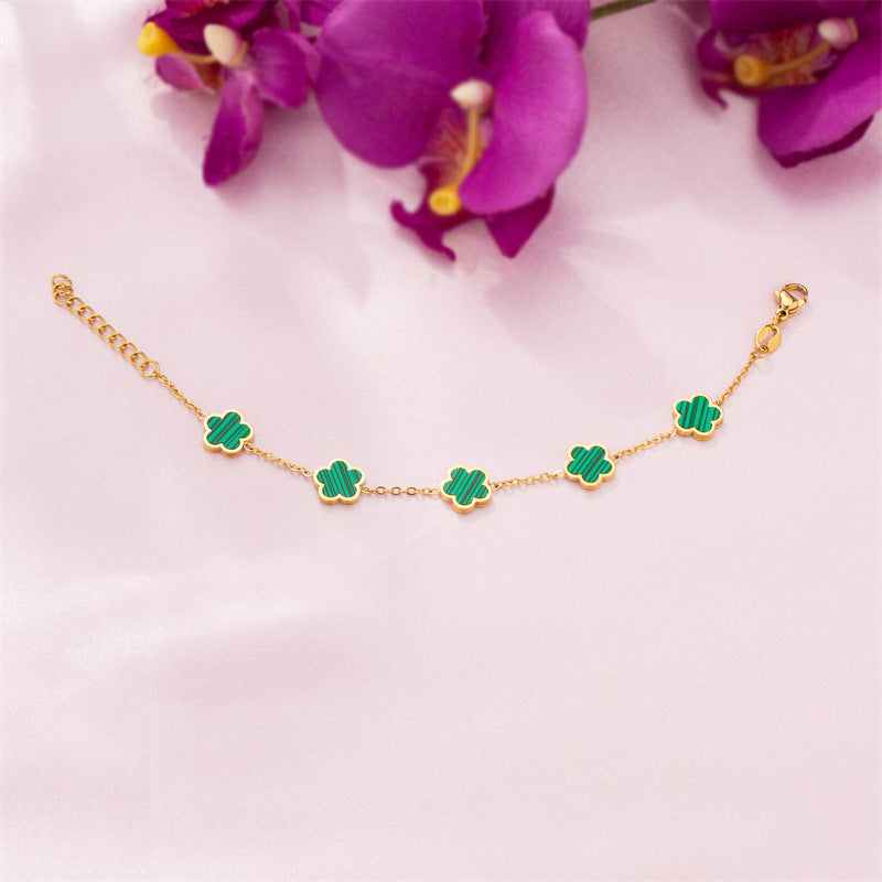 Luxury Green Gum Flower Drop Bracelet – Gold-Tone Floral Jewelry