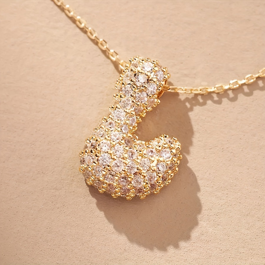 Initial Letter Necklace with Zircon Stones Gold Plated
