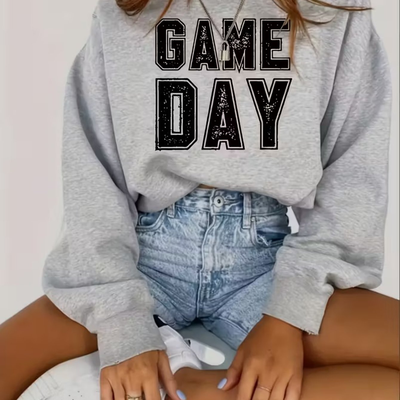 Women’s Game Day Letter Print Sweatshirt – Casual Crewneck