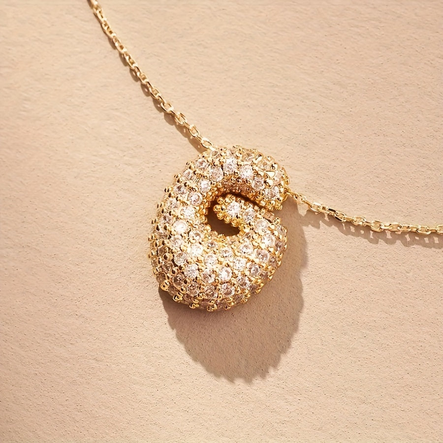 Initial Letter Necklace with Zircon Stones Gold Plated