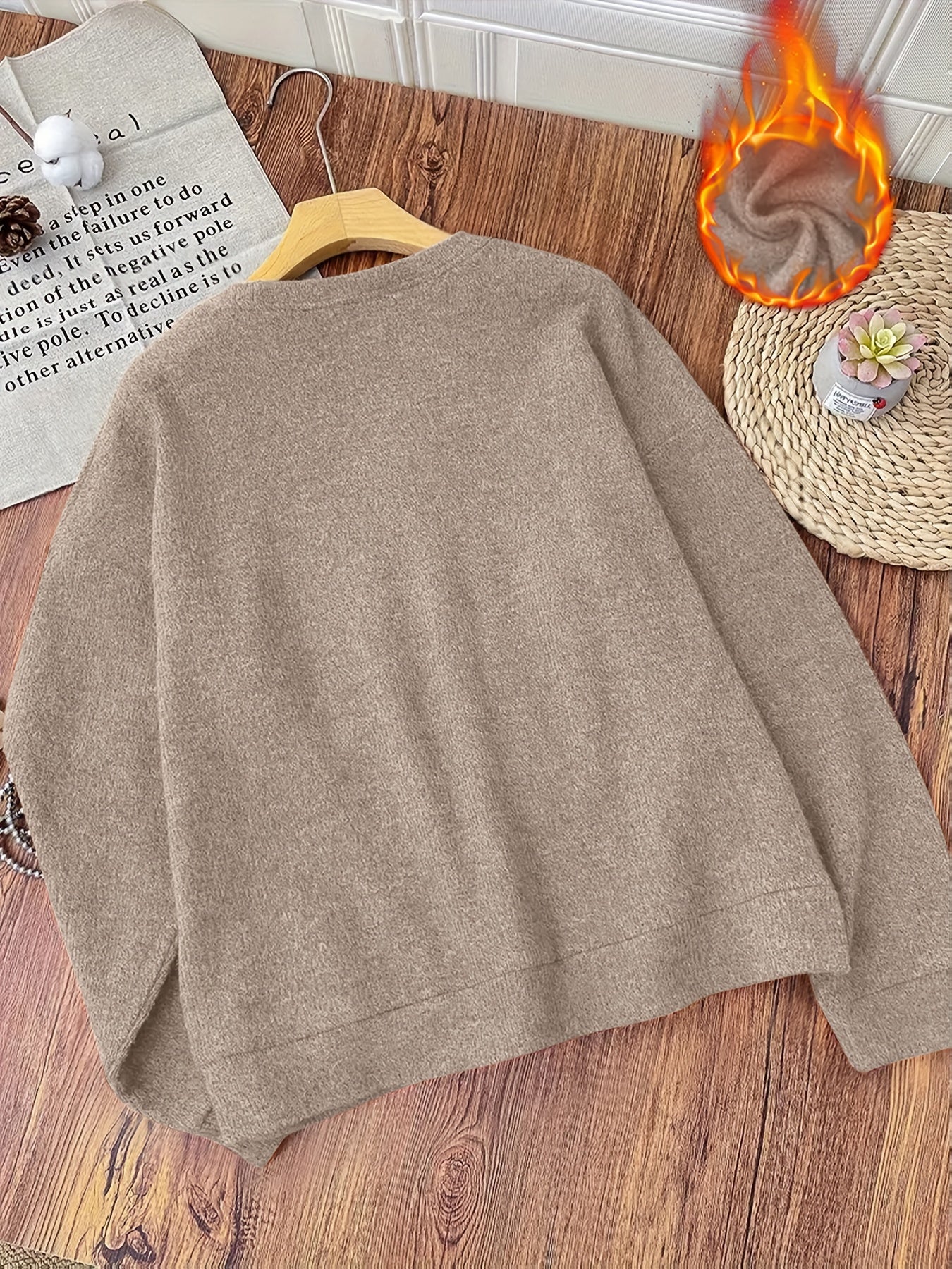 Women’s Heart Print Faux Fur Crew Neck Sweater