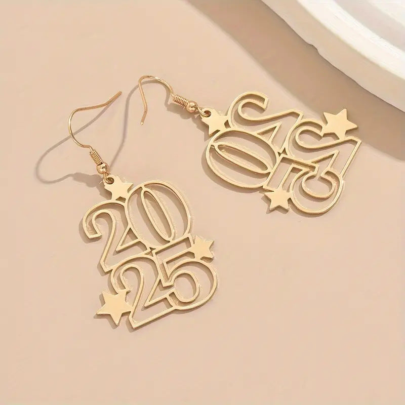 New Creative Gloden Number 2025 Dangle Earrings For Women Fashion Jewelry New Year Earring For Party - Infinity Beautiful Boutique