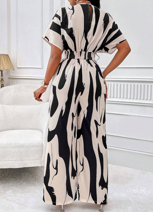 Infinity Beautiful V-Neck Printed Jumpsuit – Loose Fit Long One-Piece for Women - Infinity Beautiful Boutique