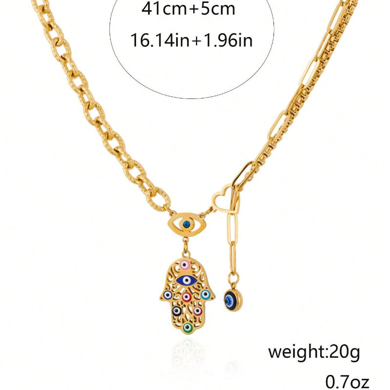 Boho Hamsa Hand Pendant Vintage Collarbone Necklace