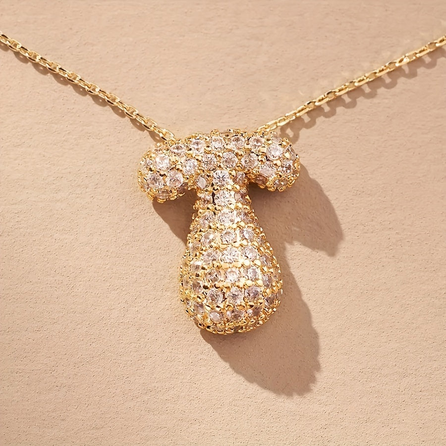 Initial Letter Necklace with Zircon Stones Gold Plated