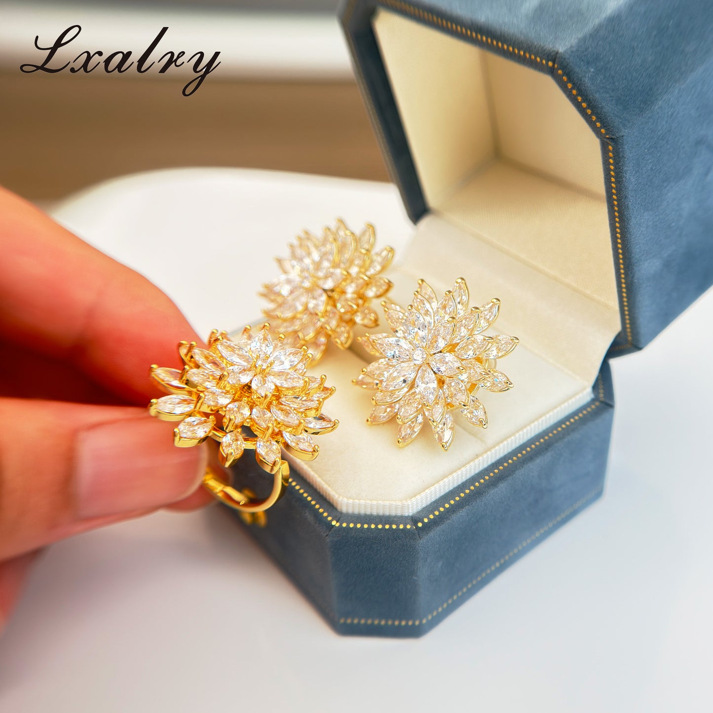 Lxalry 18K Gold Plated Copper Flower Jewelry Set - Baroque Style Statement Ring & Earrings - Hypoallergenic, Non-Tarnish, Elegant Gift For Women
