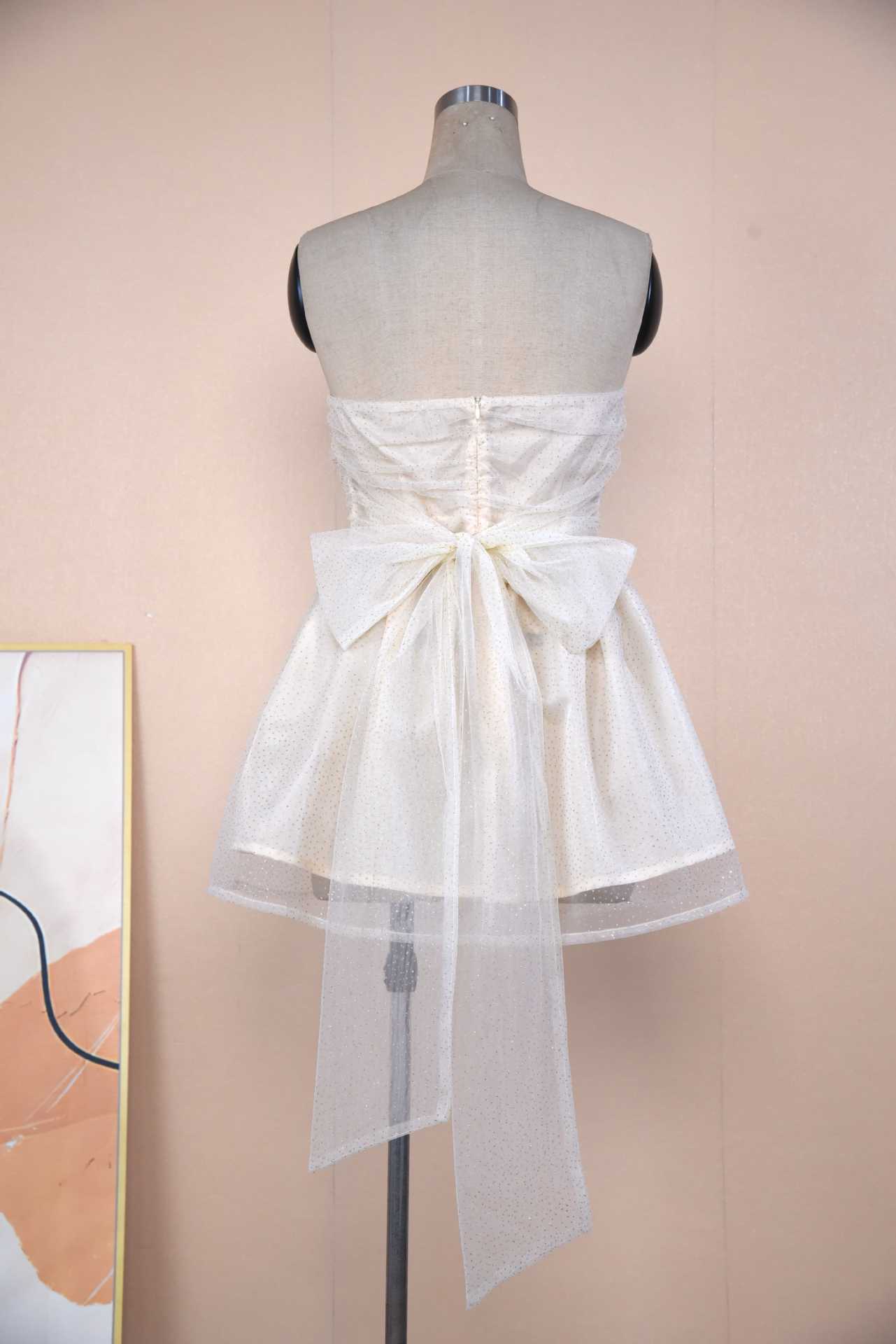 Infinity Beautiful Lace Tube Top Dress – Summer Mesh Off-Shoulder Style with Back Bowknot - Infinity Beautiful Boutique